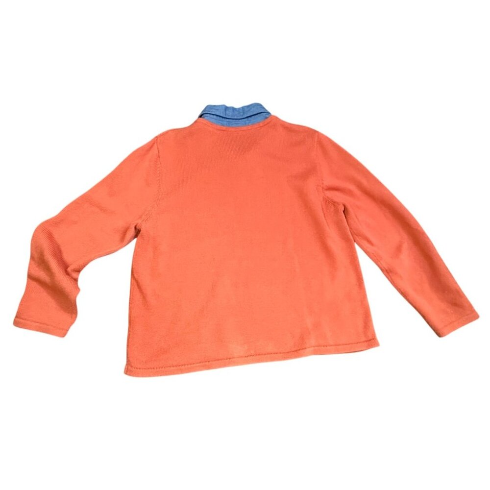 Breckenridge Womens V-Neck Orange Cotton Sweater with Jean Material Collar Large - Picture 12 of 13